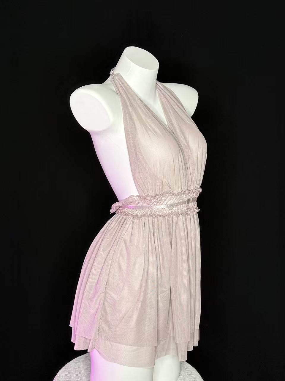Dusty Pink Halter Lace Babydoll