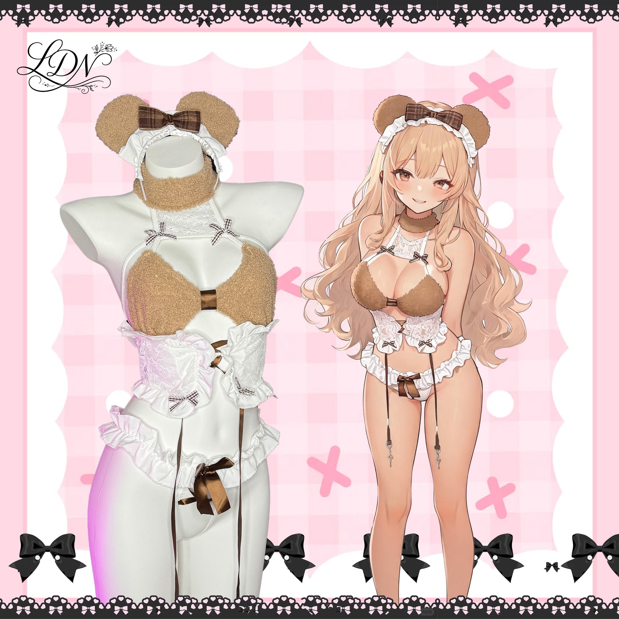 Kawaii Plush Bear Maid Lingerie Cosplay Set