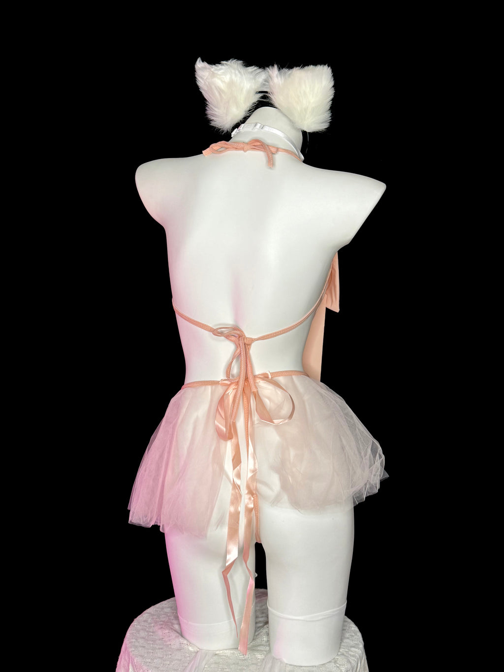 White Cat Ear Paw Bow Tulle Skirt Lingerie Set