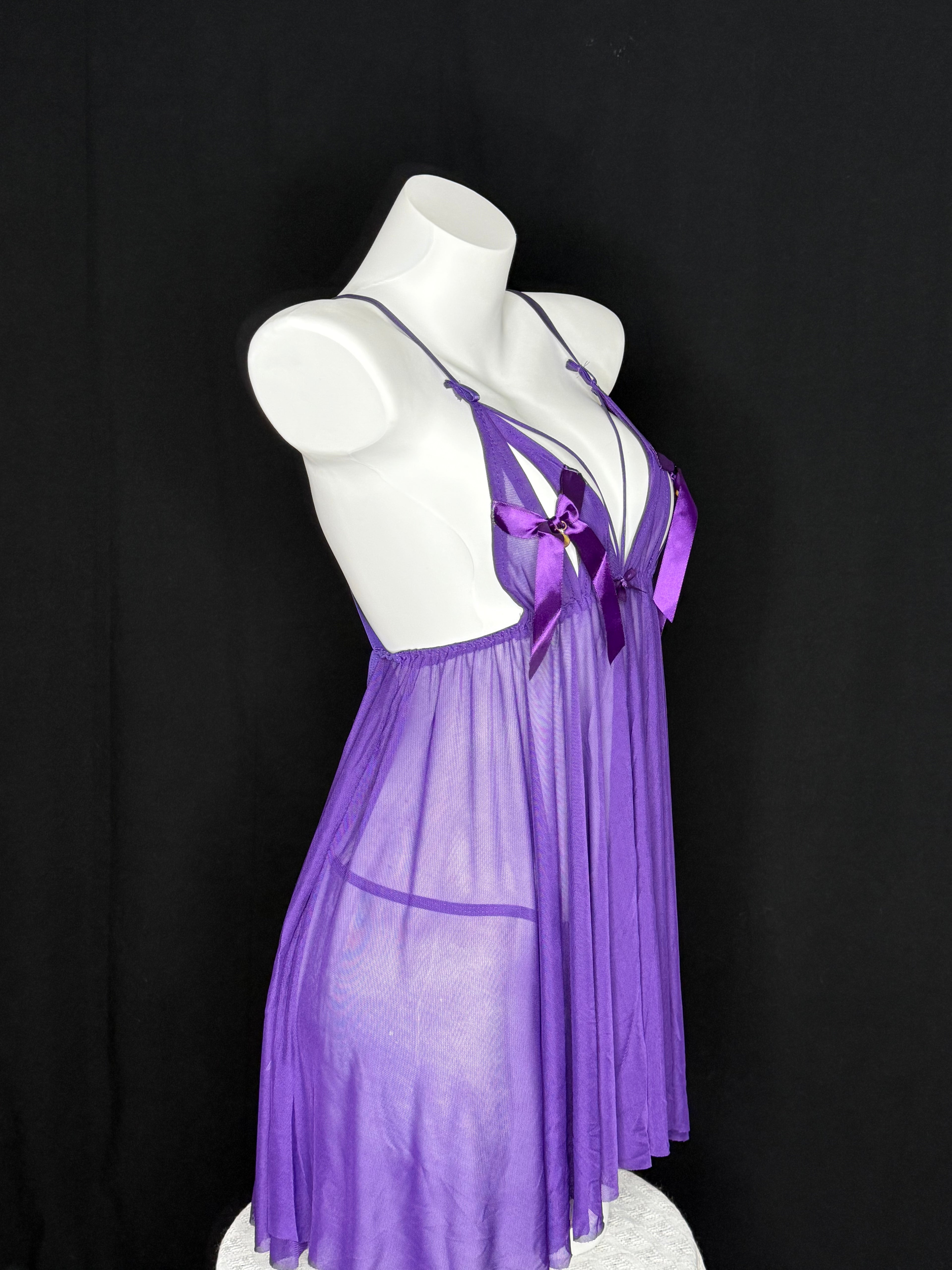 Purple Mesh Bell Bow Babydoll Lingerie