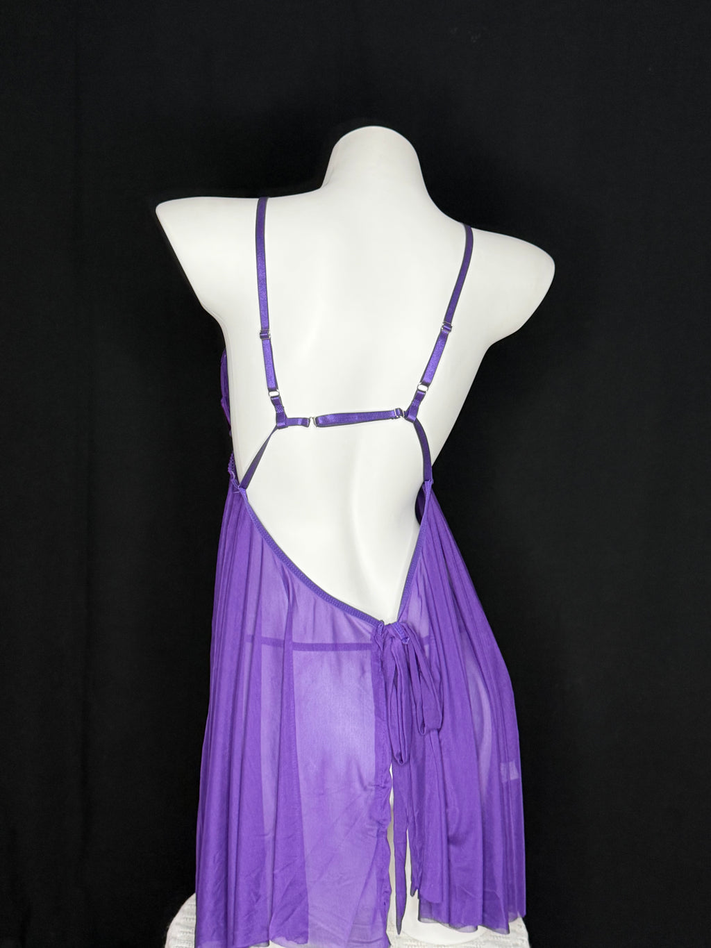 Purple Mesh Bell Bow Babydoll Lingerie
