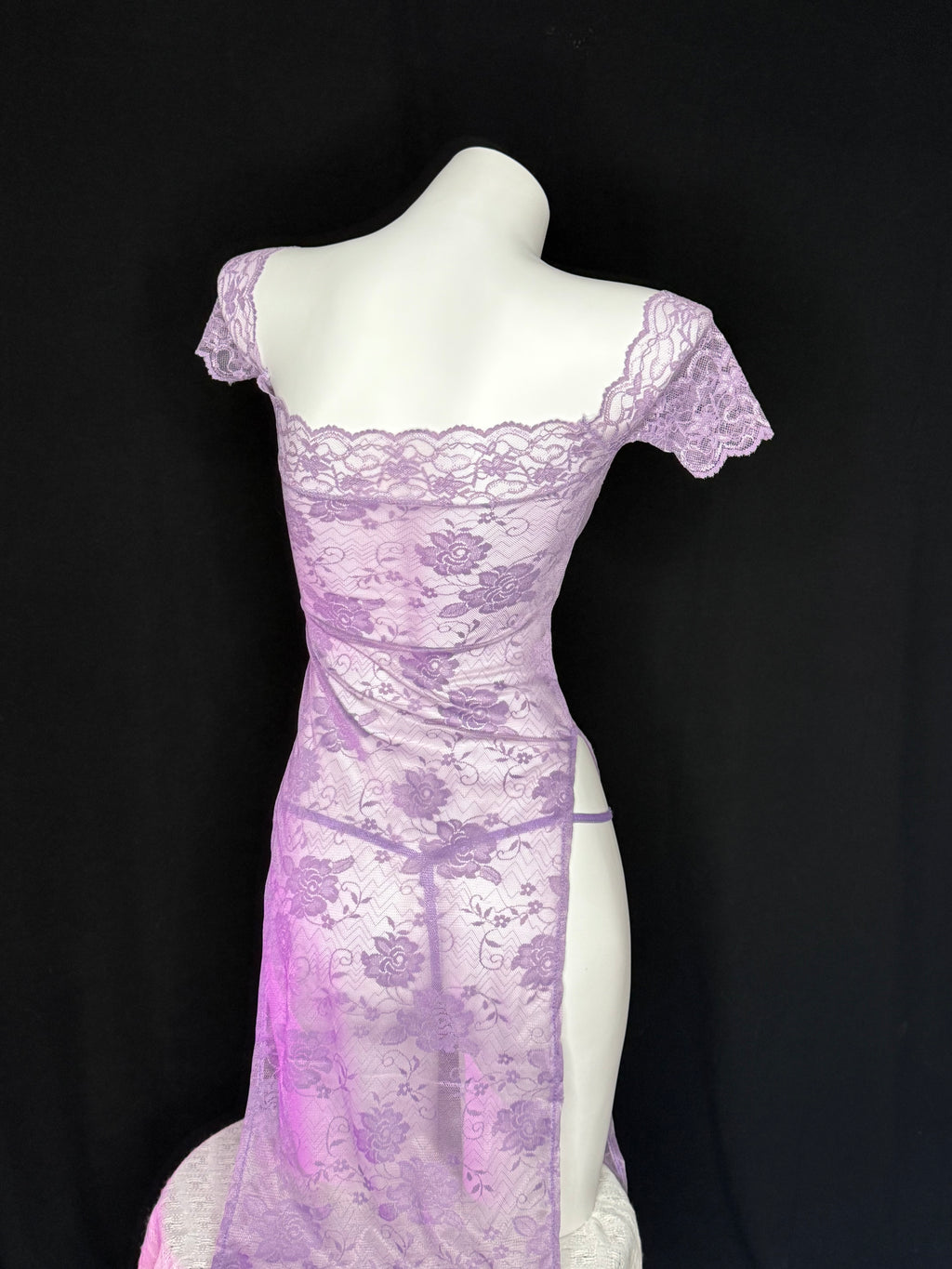 Lilac Floral Lace Off Shoulder Side Slit Chemise