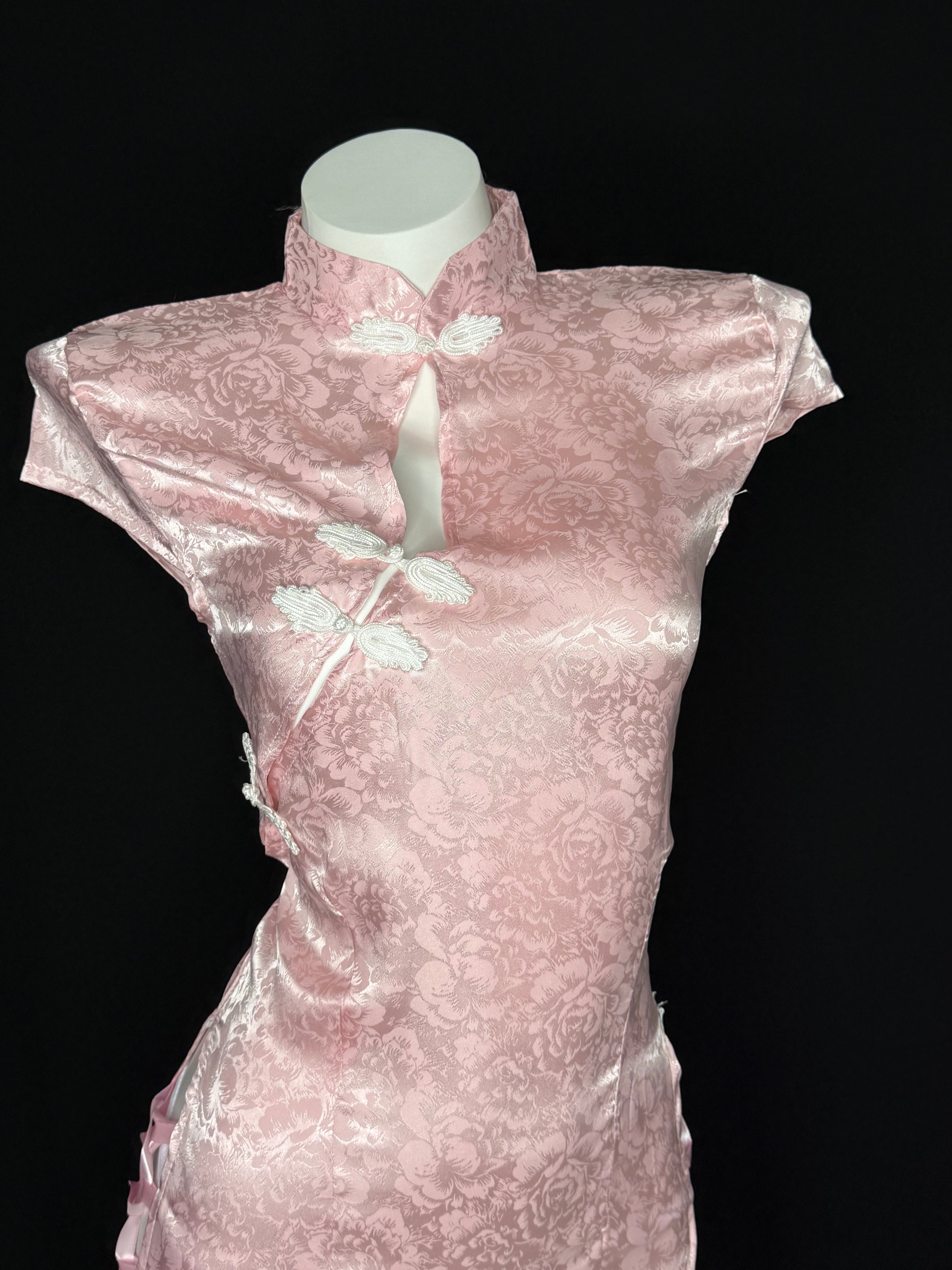 Pink Satin Side Tie Cheongsam Lingerie Mini Dress