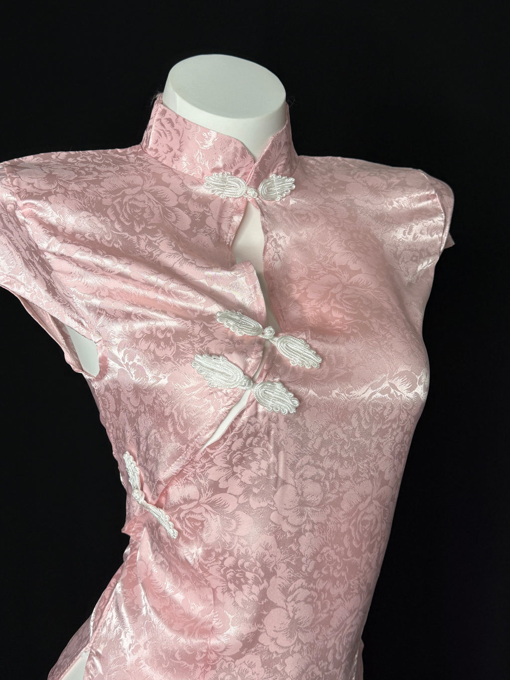 Pink Satin Side Tie Cheongsam Lingerie Mini Dress