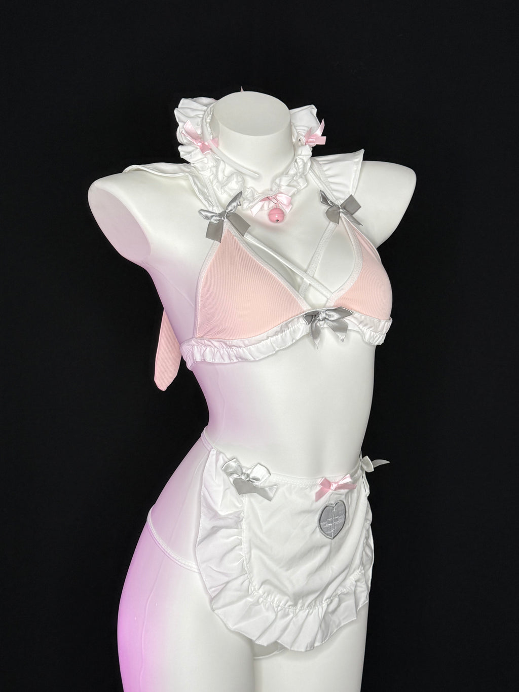 Pink Bow Bell Kawaii Maid Lingerie Set