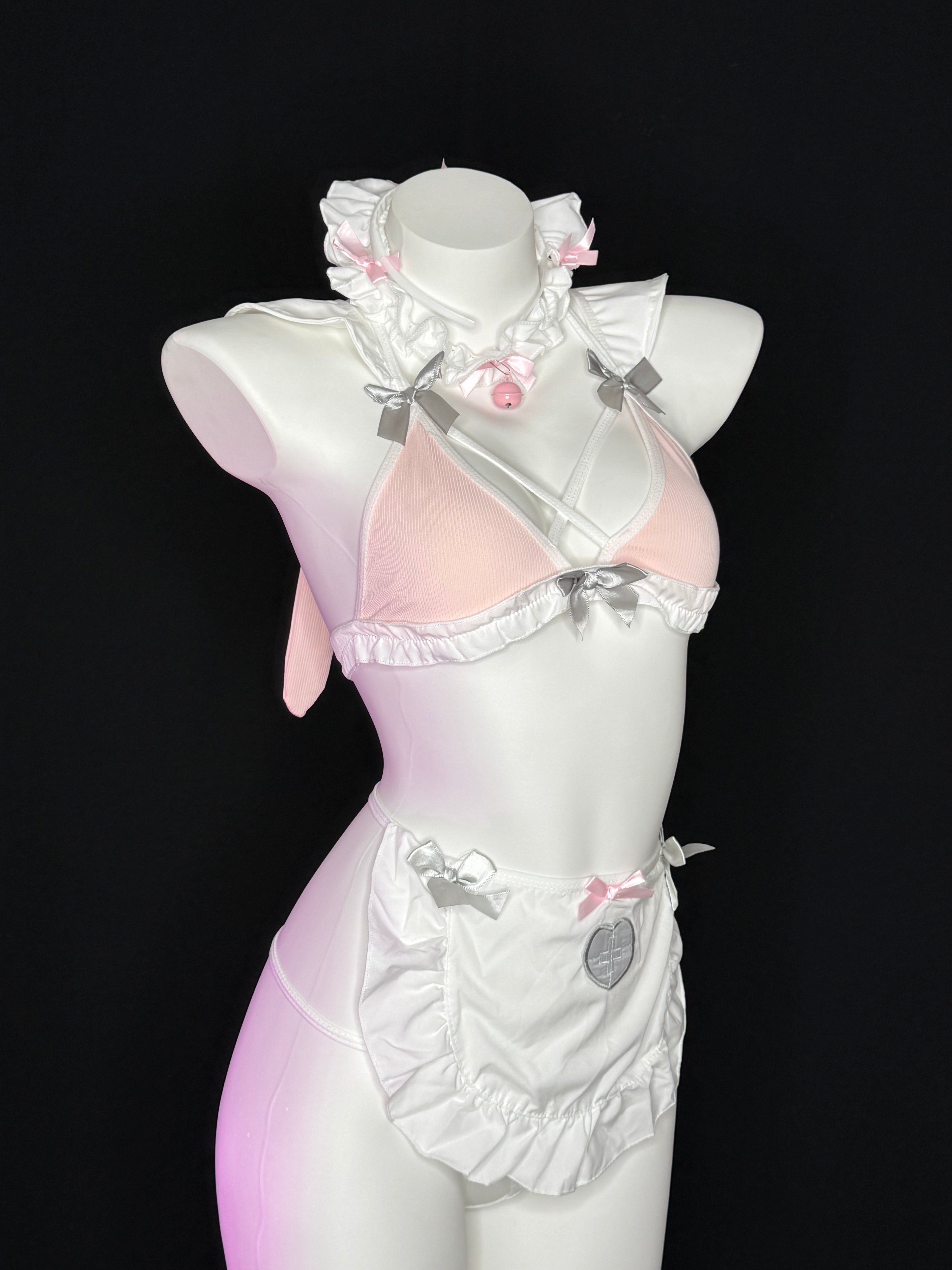 Pink Bow Bell Kawaii Maid Lingerie Set