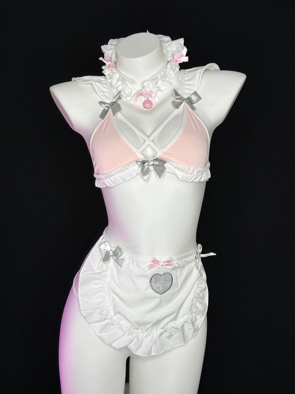 Pink Bow Bell Kawaii Maid Lingerie Set