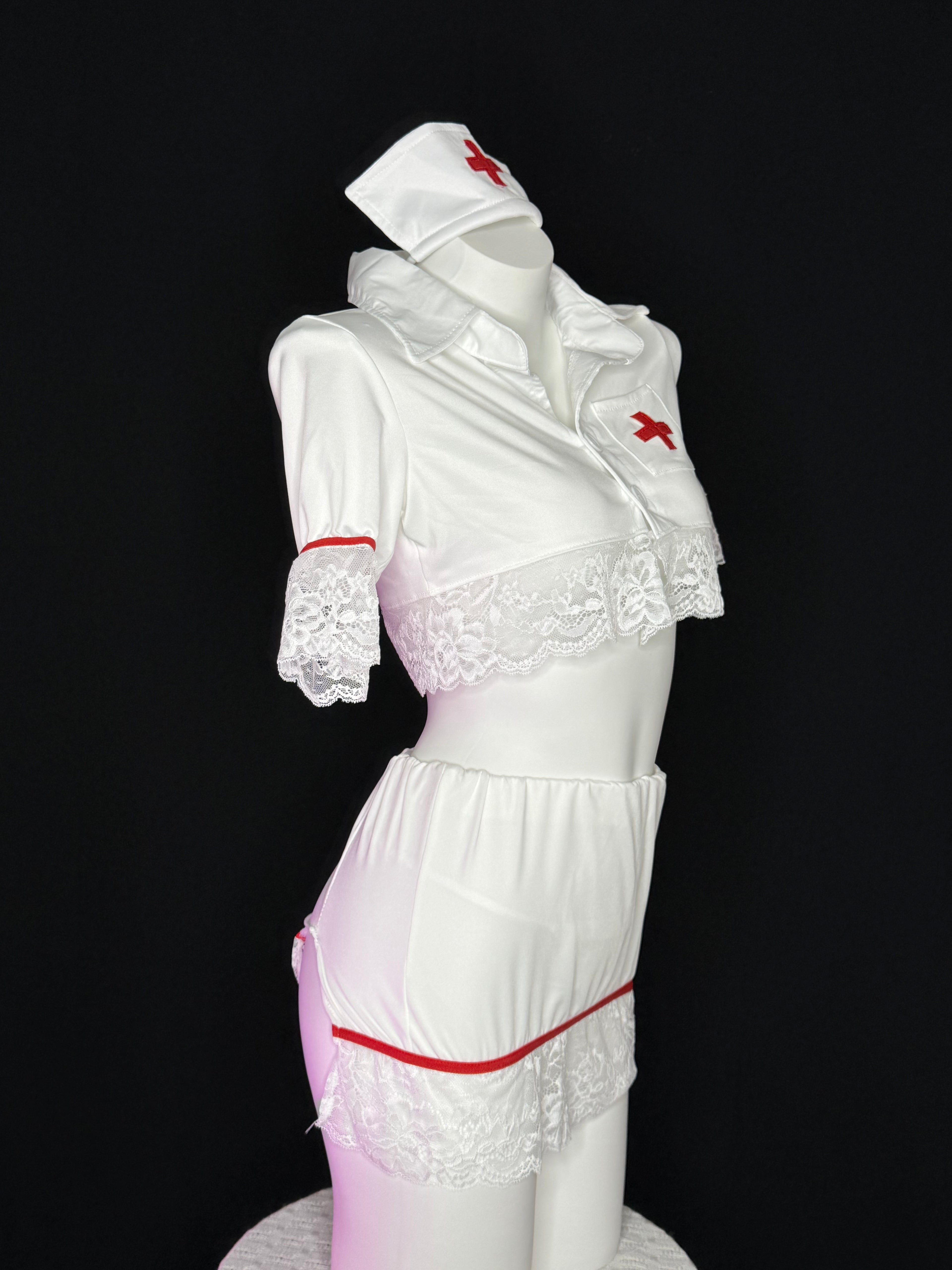 Red Cross Lace Trim Nurse Cosplay Lingerie Set