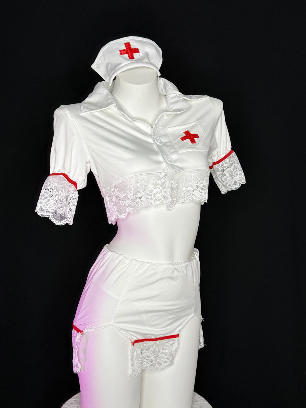 Red Cross Lace Trim Nurse Cosplay Lingerie Set
