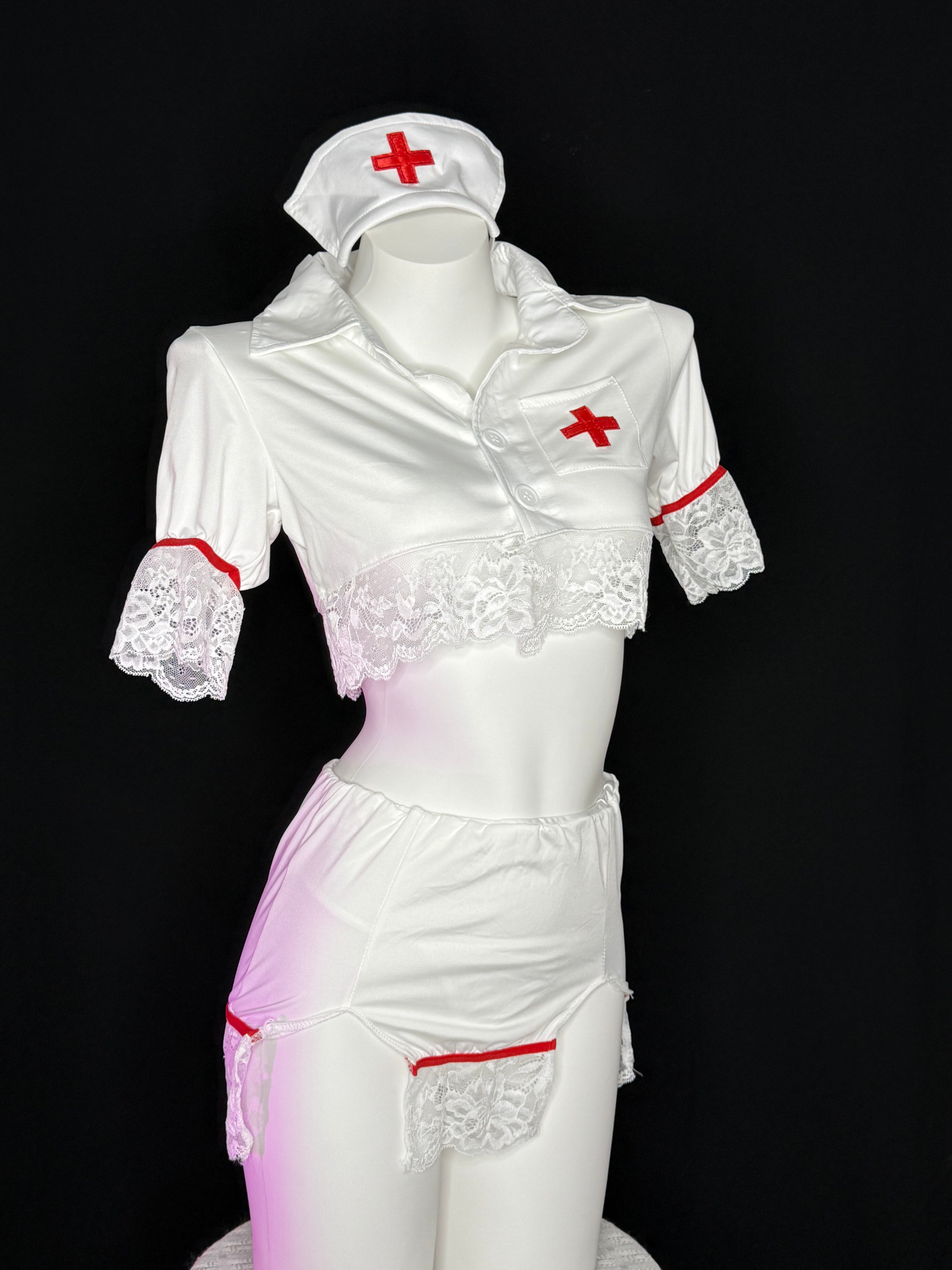 Red Cross Lace Trim Nurse Cosplay Lingerie Set