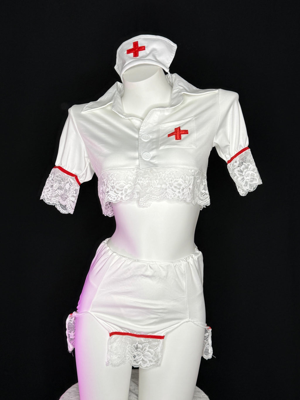 Red Cross Lace Trim Nurse Cosplay Lingerie Set