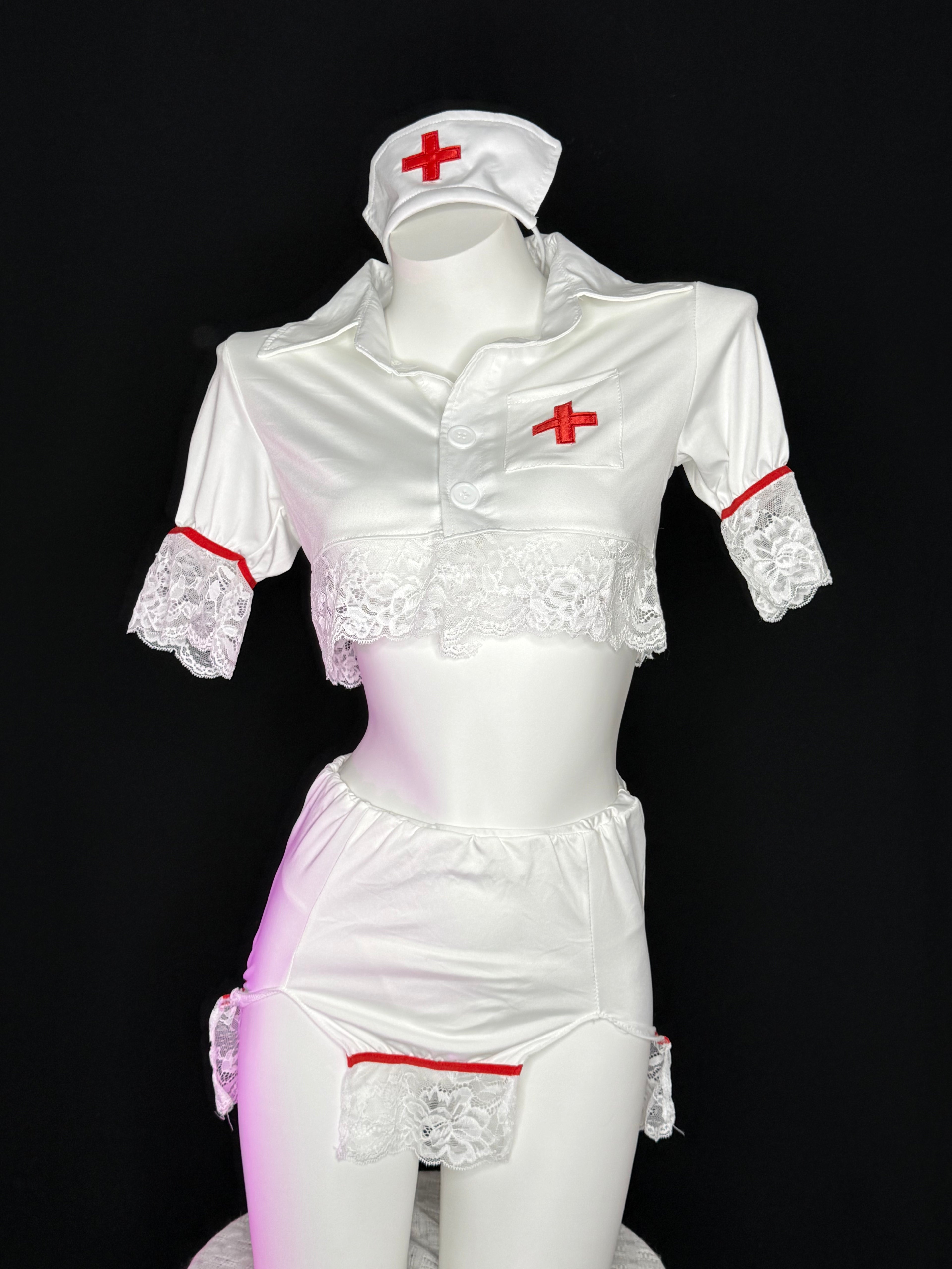 Red Cross Lace Trim Nurse Cosplay Lingerie Set