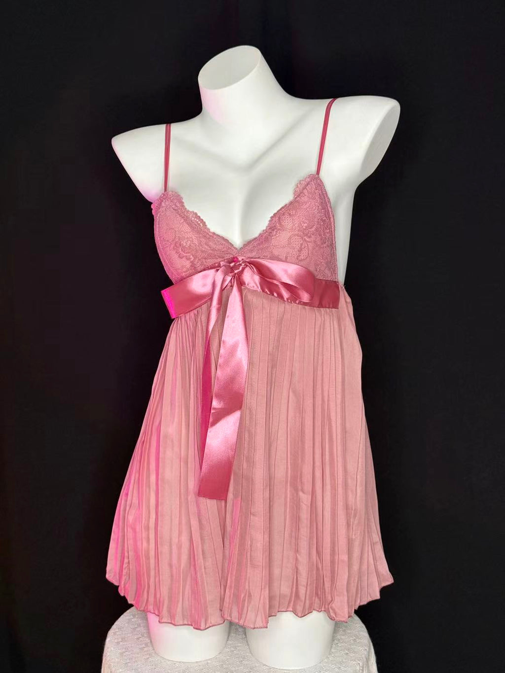 Pink Lace Bow Babydoll Lingerie