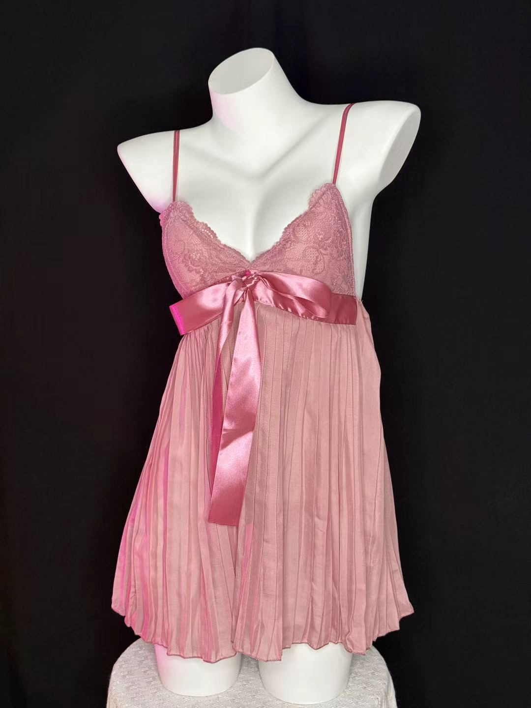 Pink Lace Bow Babydoll Lingerie