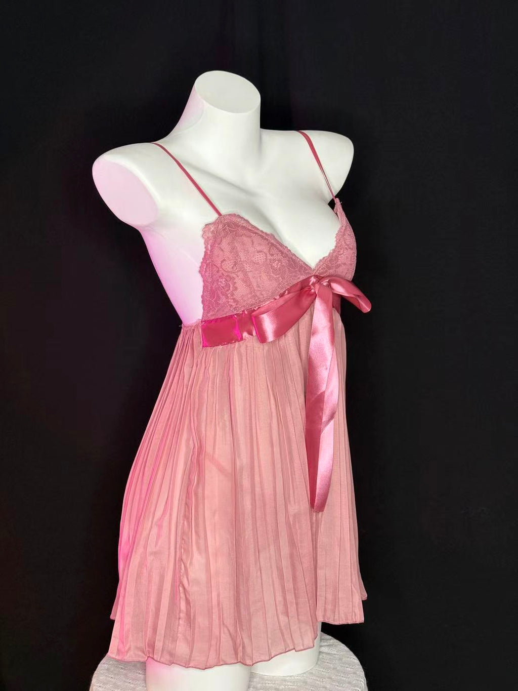 Pink Lace Bow Babydoll Lingerie