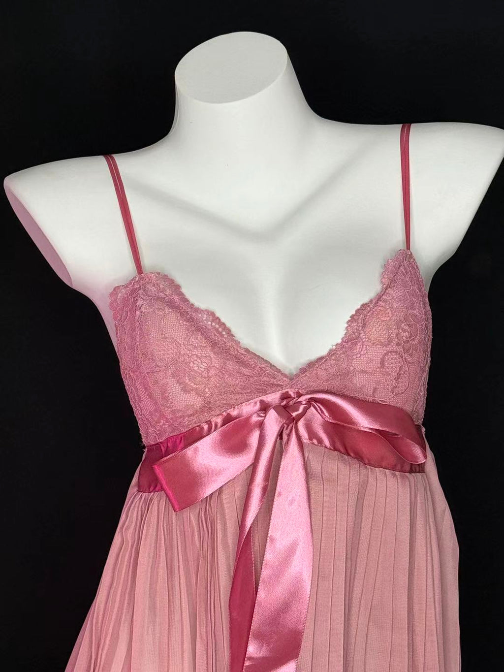 Pink Lace Bow Babydoll Lingerie