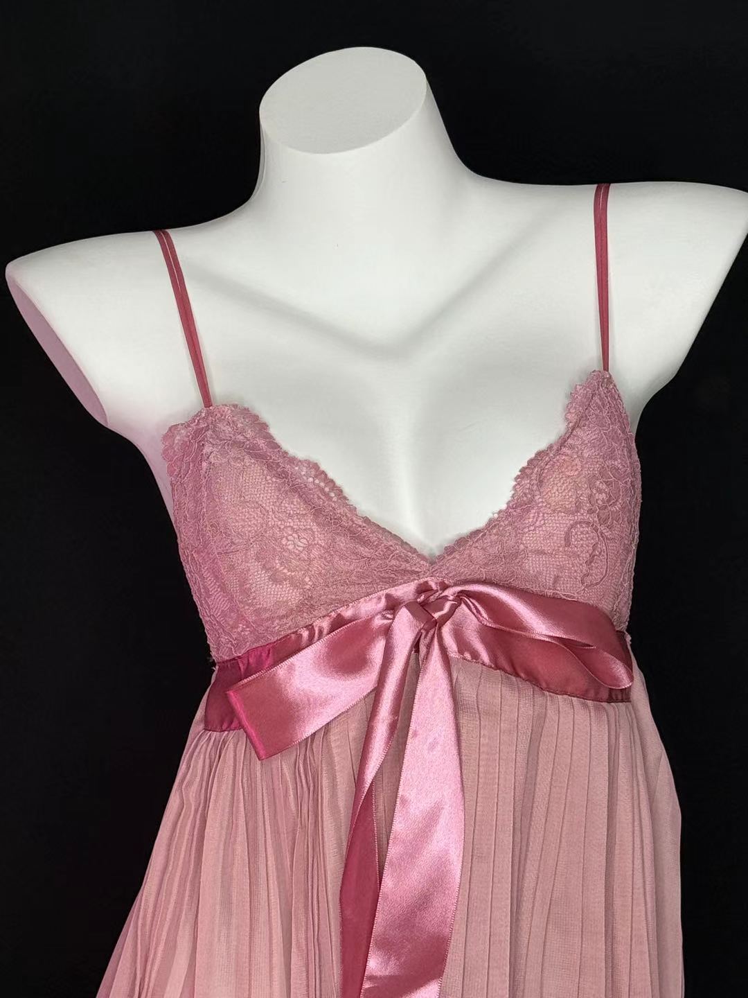 Pink Lace Bow Babydoll Lingerie