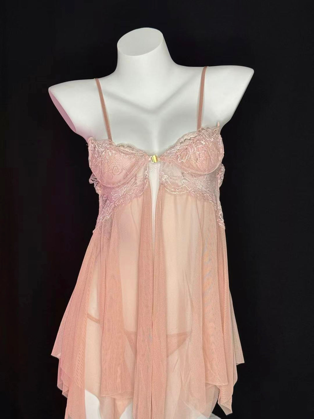 Blush Lace Front Split Mesh Babydoll Lingerie