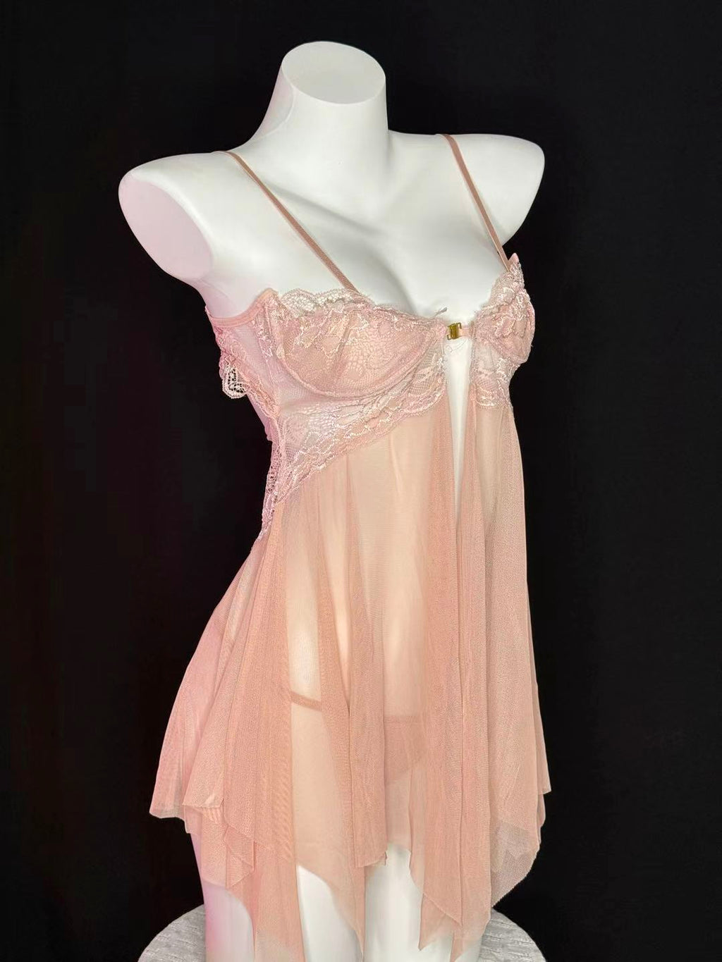 Blush Lace Front Split Mesh Babydoll Lingerie