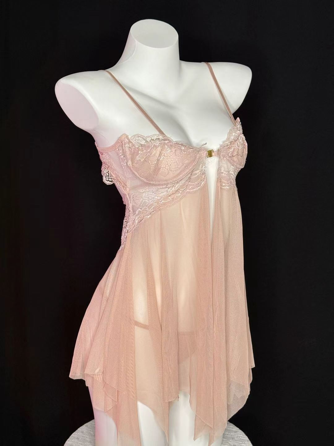 Blush Lace Front Split Mesh Babydoll Lingerie