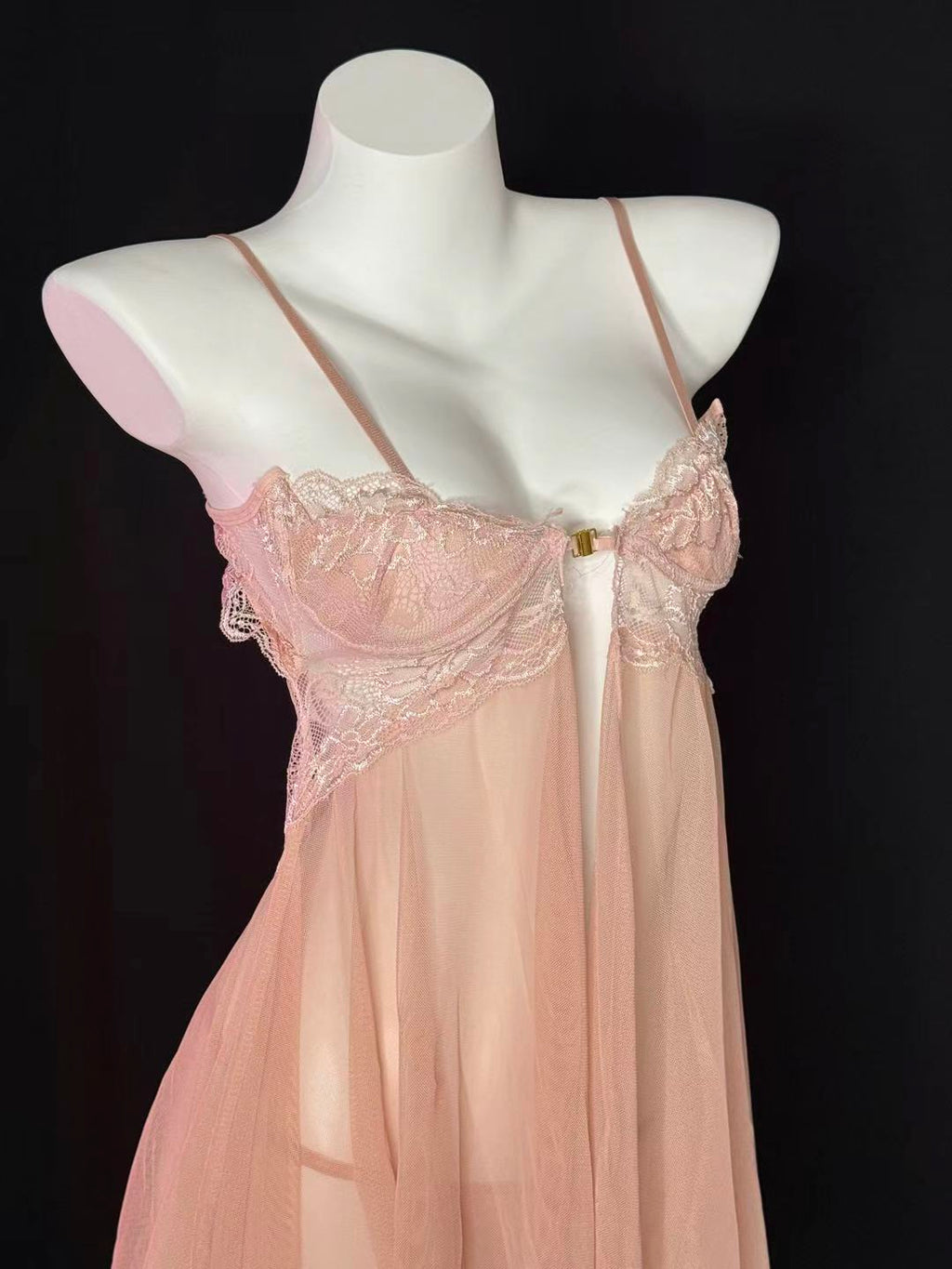 Blush Lace Front Split Mesh Babydoll Lingerie