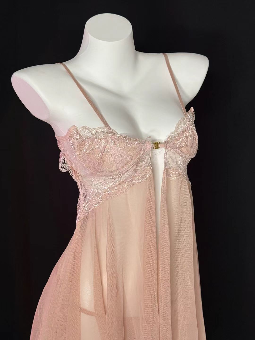 Blush Lace Front Split Mesh Babydoll Lingerie
