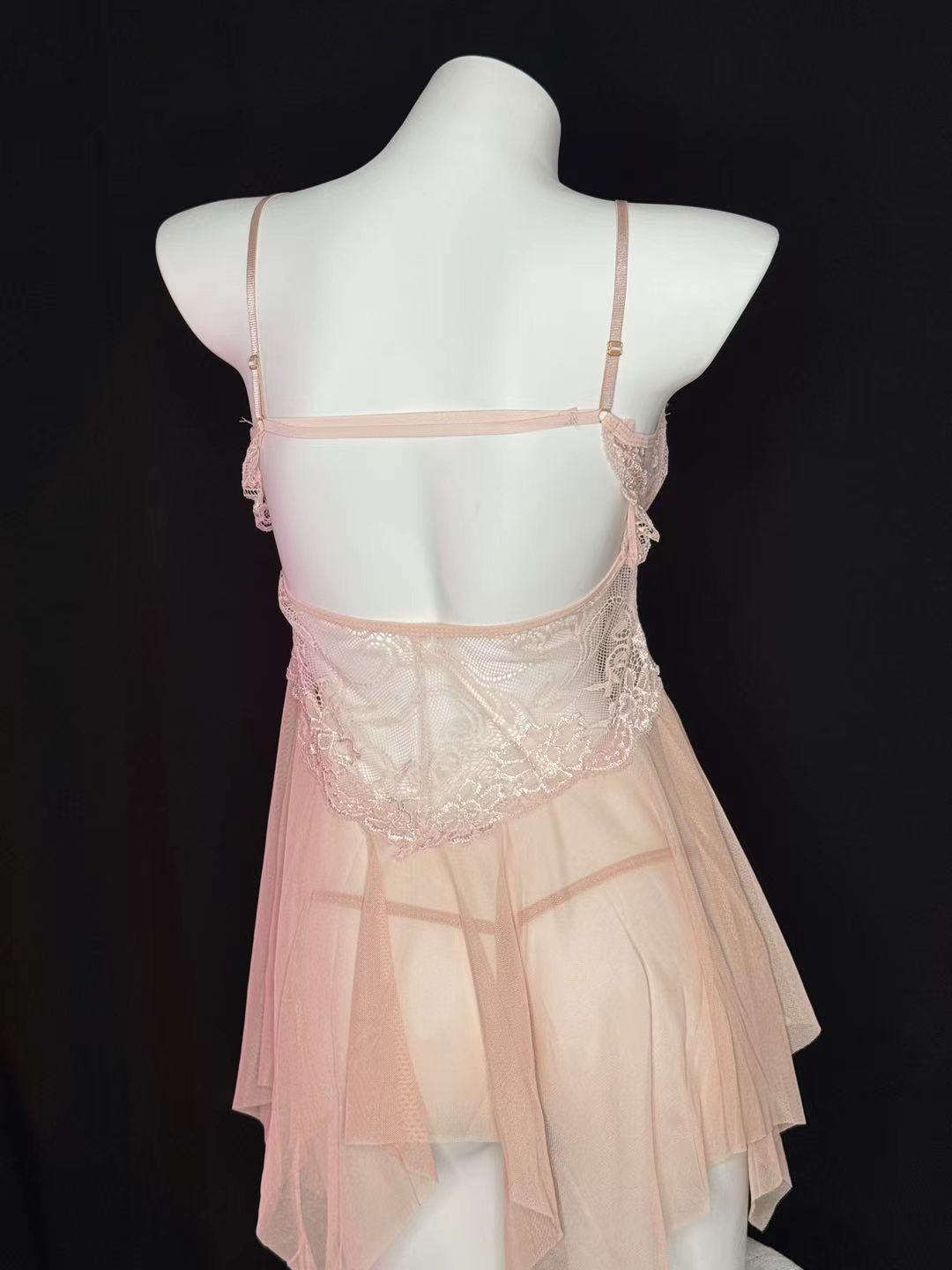 Blush Lace Front Split Mesh Babydoll Lingerie