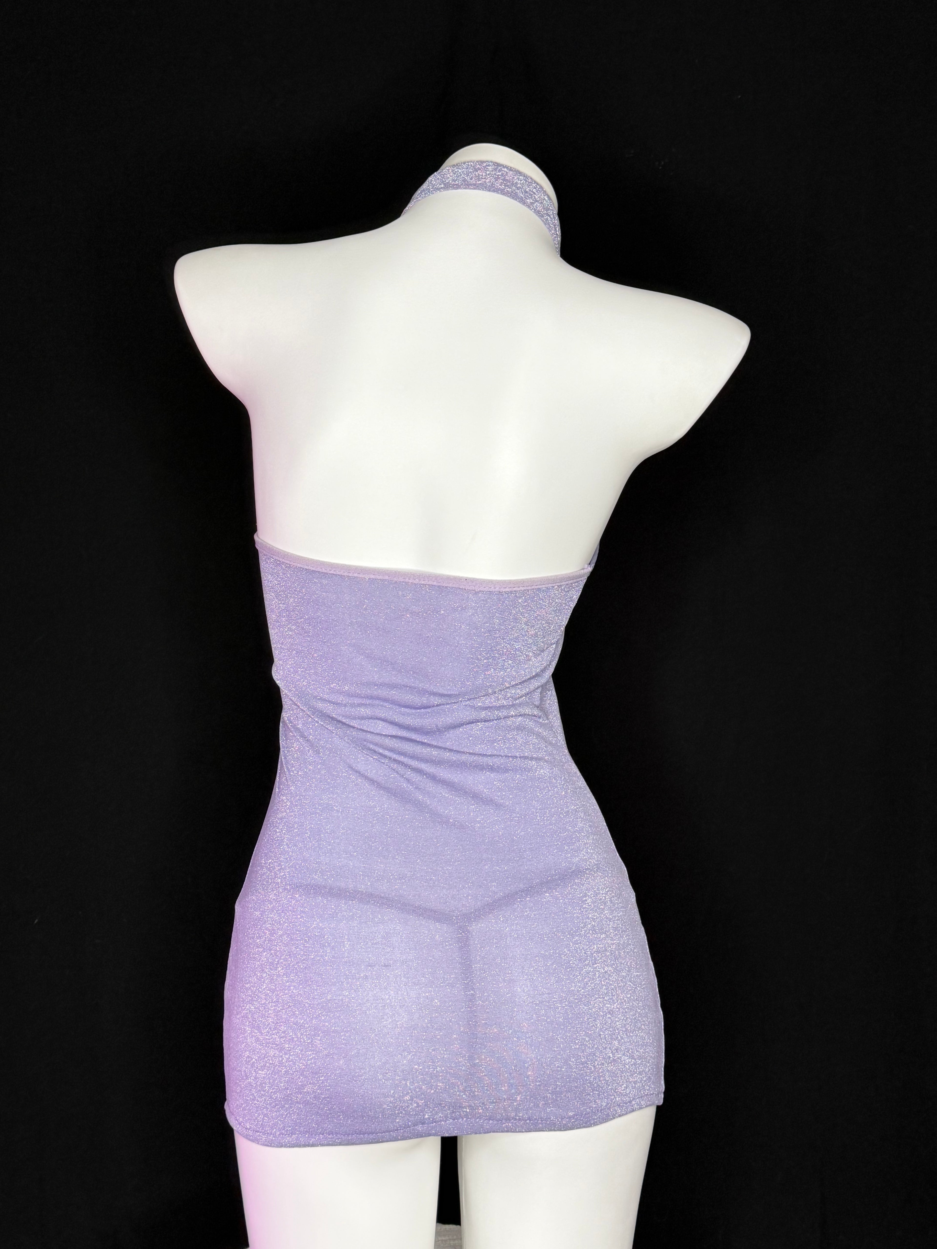 Lavender Glitter Halter Qipao Mini Lingerie Dress