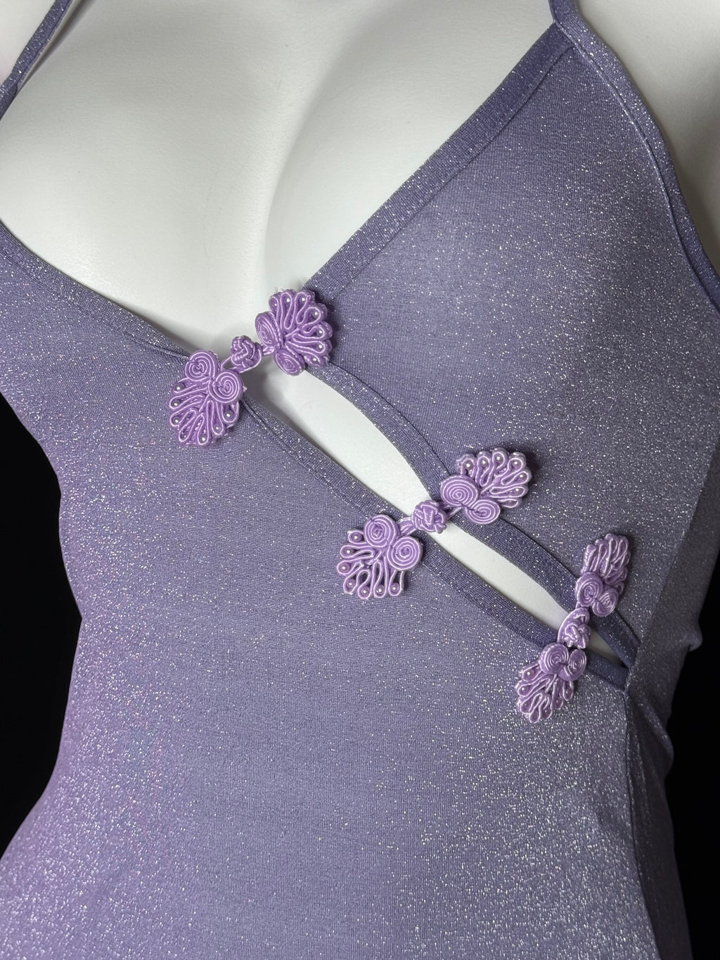 Lavender Glitter Halter Qipao Mini Lingerie Dress