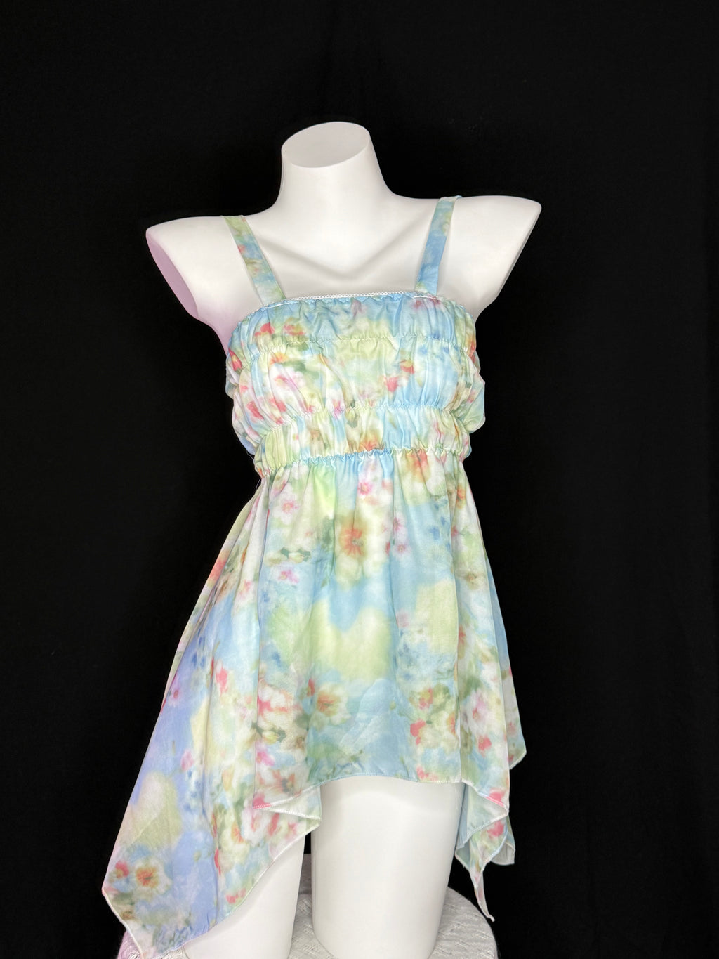 Watercolor Floral Elastic Waist Asymmetrical Babydoll Nightgown