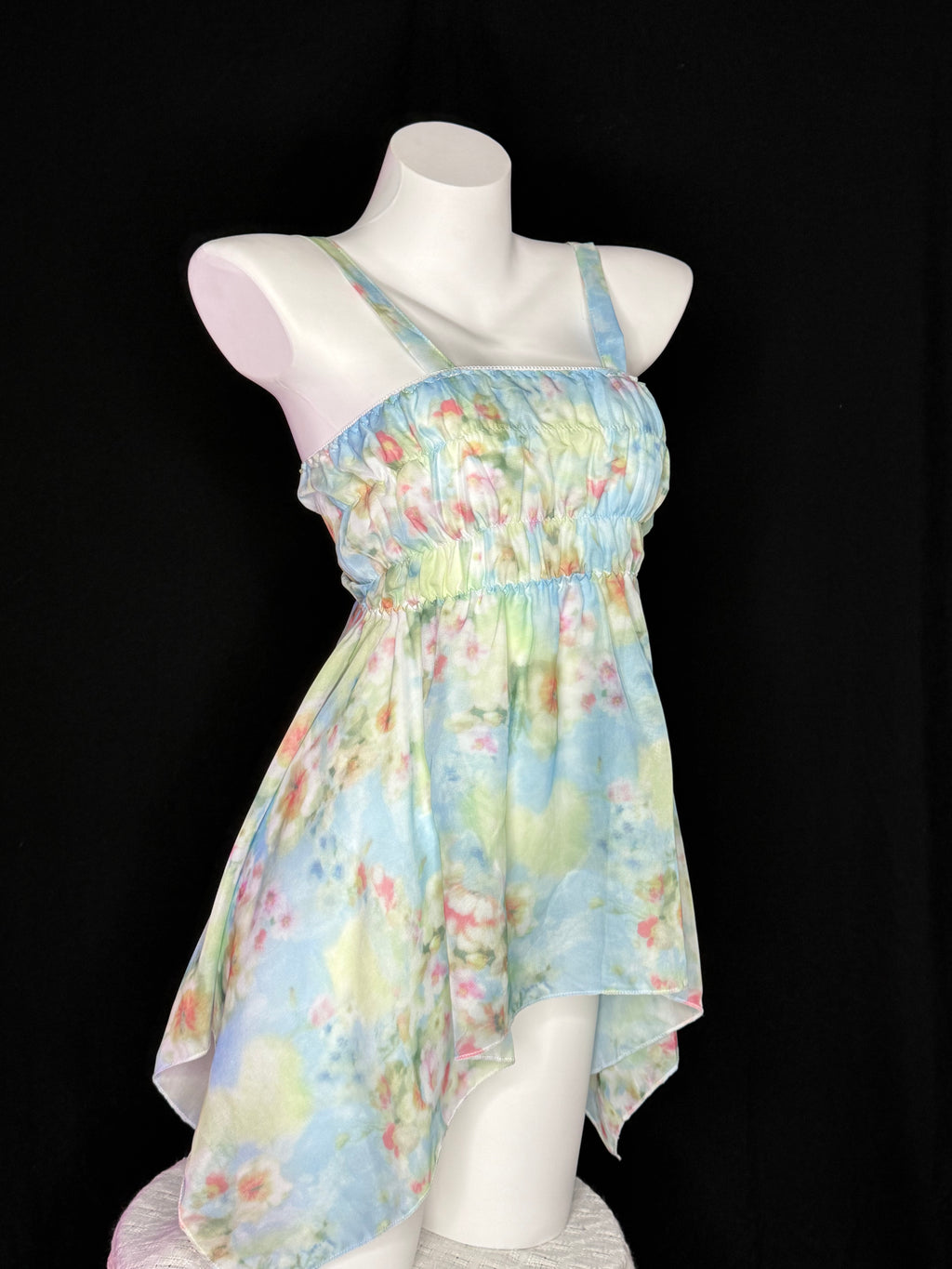 Watercolor Floral Elastic Waist Asymmetrical Babydoll Nightgown