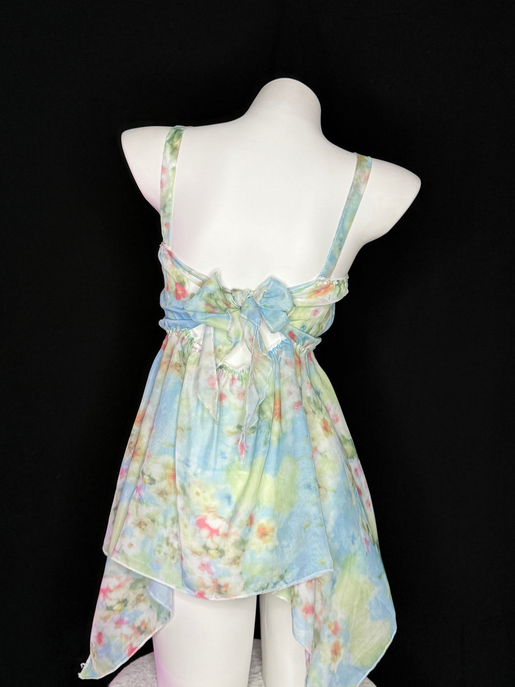 Watercolor Floral Elastic Waist Asymmetrical Babydoll Nightgown