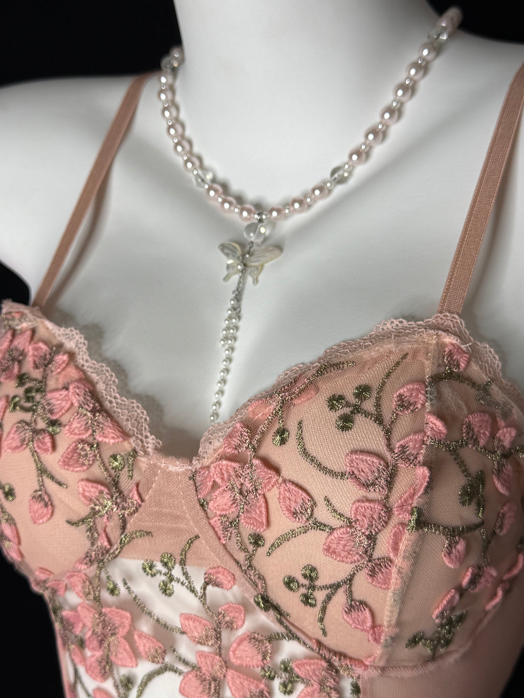 Blush Floral Embroidery Mesh Ruffle Bodysuit