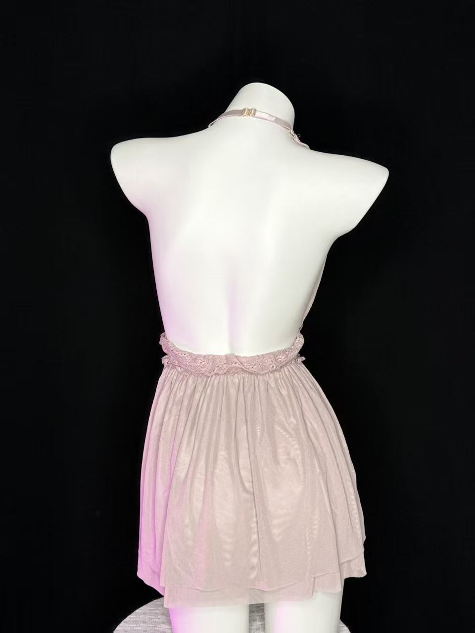 Dusty Pink Halter Lace Babydoll