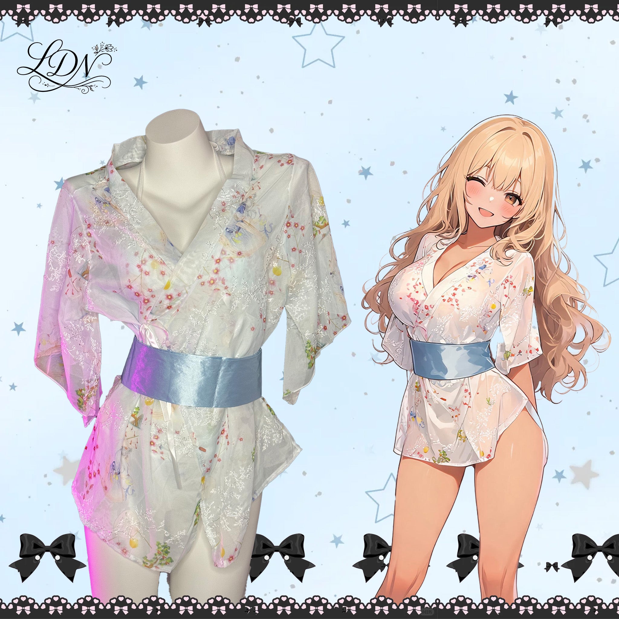 Japanese-style kimono chiffon nightgown