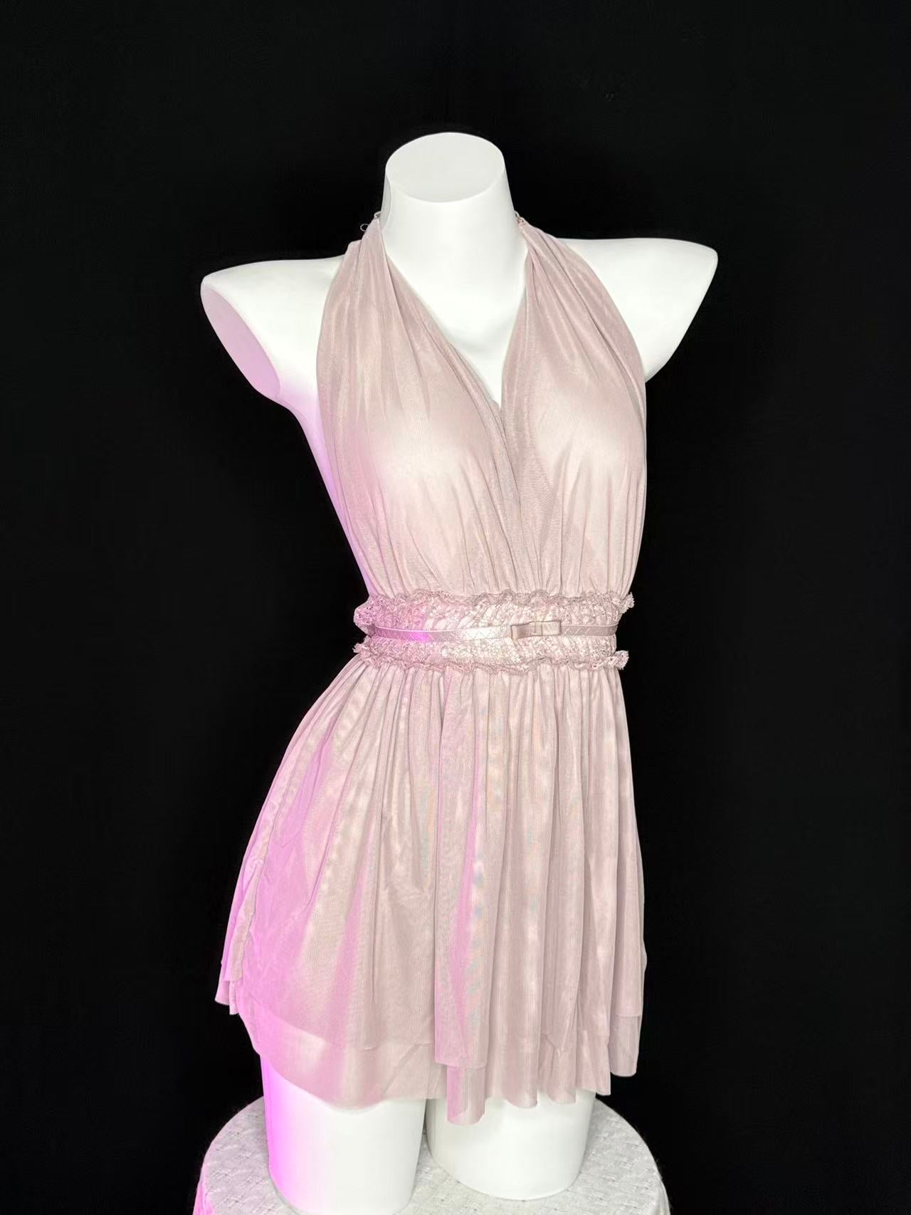Dusty Pink Halter Lace Babydoll